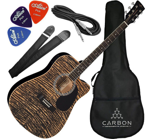 Kit Violão Eletroacústico Vogga Folk Cutaway Vck370 Mf Aço