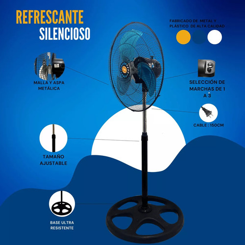 Ventilador De Pie Metal Azul 18 3 Aspas 3 Velocidades