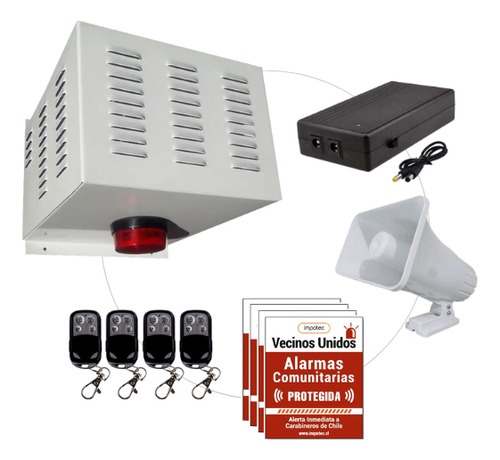Alarma Comunitaria + Ups + 4 Controles + 4 Placas / Impotec Color Blanco