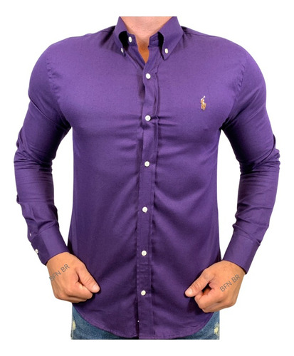 Camisa Social Masculina Roxa Manga Longa Polo Ralph Lauren