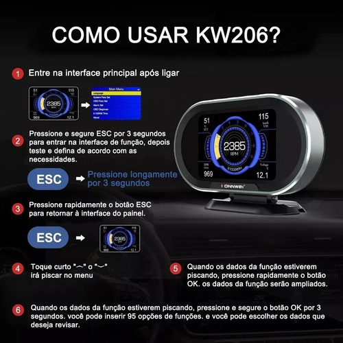 Obd2 Hud Konnwei Kw206 Temperatura Agua Alarma Velocímetro