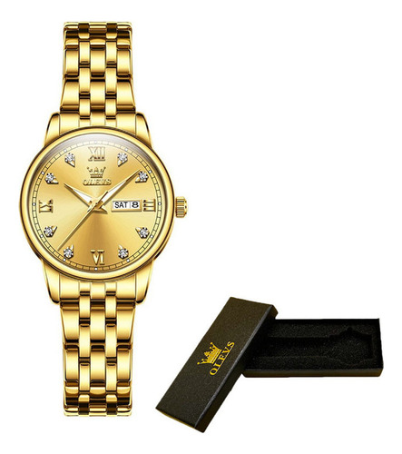 Reloj Olevs Luminous Diamond Con Calendario Para Mujer Color Del Fondo Dorado