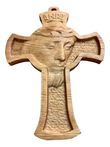 Cruz En Madera De Pino Con Cruzifico Y Silueta Jesucristo