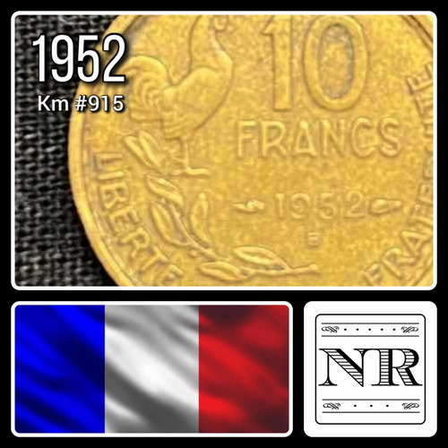 Francia - 10 Centimes - Año 1952 B - Km #915 - Gallo