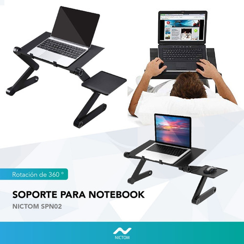 Mesa Notebook Laptop Soporte Plegable Soporte Regulable Color Negro