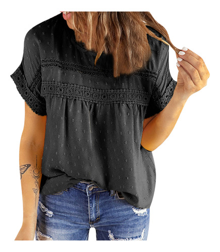 Blusa De Manga Corta Summer Place Patchwork Para Mujer