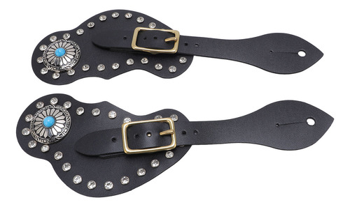 Juego De Correas Con Forma De Espolón Negro, 2 Piezas, Piel