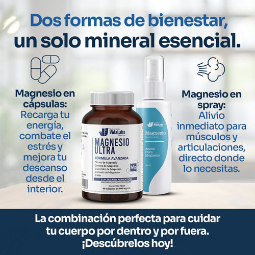 Pack De Magnesio Ultra Y Aceite Puro De Magnesio Nutrientes Vidalabs México