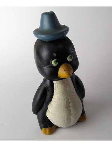 Antiga Escultura Pinguim Em Ceramica Pintada 10166 Rrdeco