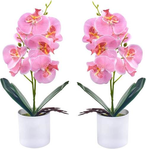 Flores De Orquideas Artificiales De Seda Rosa - 2 Piezas