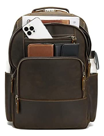 Taertii Mochila De Cuero Genuino De Grano Completo Para Homb