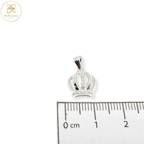 Imagen 5 de 6 de Dije Plata Rodinada Con Cubic Corona Chica Bombe