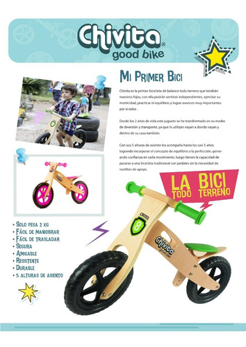 Chivita Bici De Madera 5 Alturas De Asiento
