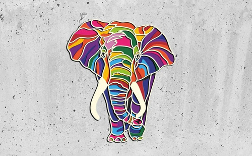 Cuadro Decorativo Elefante Animal Colorido En Madera