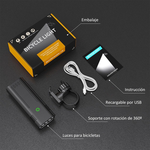 Luces Delanteras 8led 4800 Mah Luz Bicicleta