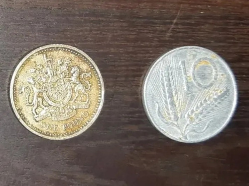 Moneda De One Pound Gran Bretaña 1983 + 10 Liras Italia 1952