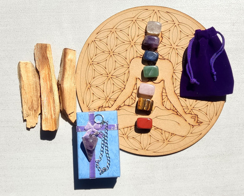 Set Gemoterapia 7 Piedras + Tabla + Pendulo + Palo Santo