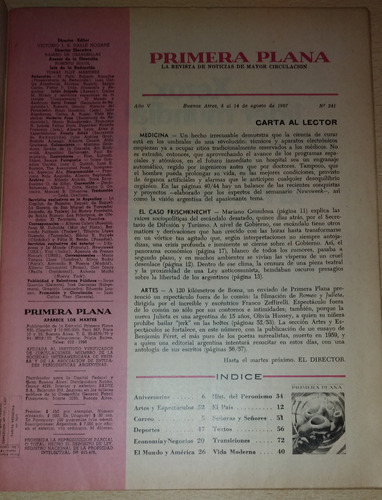 Revista Primera Plana N°241 Agosto De 1967