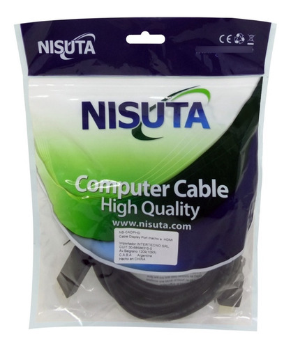 Cable Adaptador Display Port A Hdmi 1.8mts Nisuta