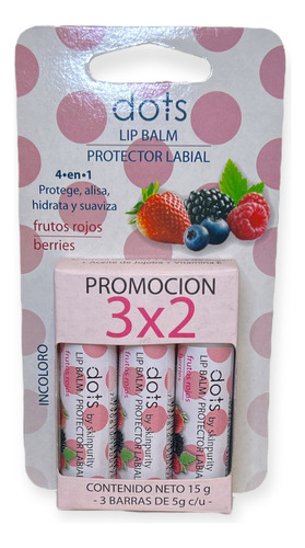 Promo 3x2 Dots Balsamo Labial En Barra Frutos Rojos