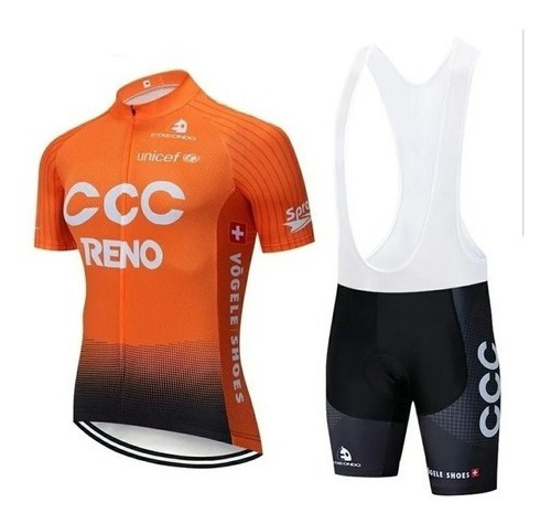 Uniforme Ciclismo Ruta Mtb Ccc Naranja Corto Badana En Gel 