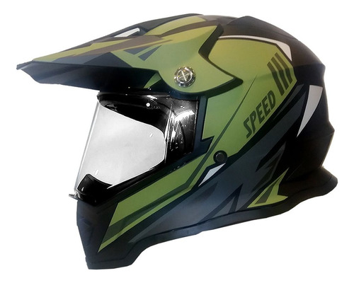 Casco Moto Enduro Ghb Zkit 819-7 Negro Verde Militar Matte