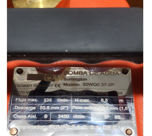 Bomba Sumergible Agua Sucia Residual 1/2hp 127v 50wq0.37 2p