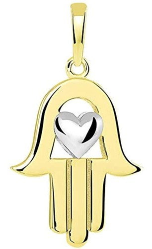 Mano De Hamsa De Fatima En Dos Tonos De Oro Amarillo De 14k