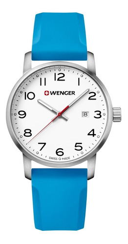 Relógio De Pulso Suíço Wenger Linha Avenue Silicone Azul Cor do bisel Prateado Cor do fundo Branco