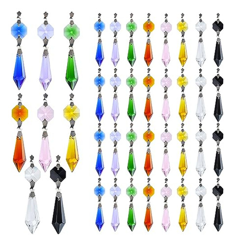 40pcs Rainbow Colors Crystal Icicle Pendant Chandelier ...