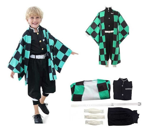 Demon Slayer Cosplay Kimono Traje For Niños-kamado Tanjirou