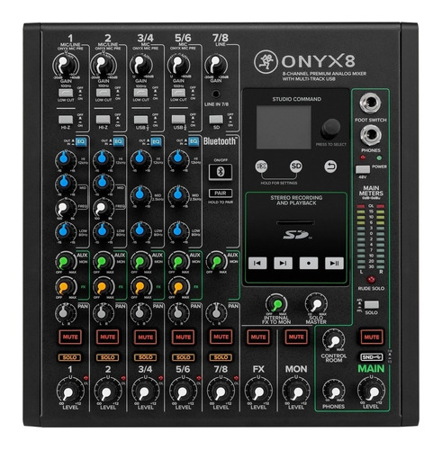 Consola Mixer Mackie Onyx8 8 Canales Analógica Usb Sd Bt Cuo