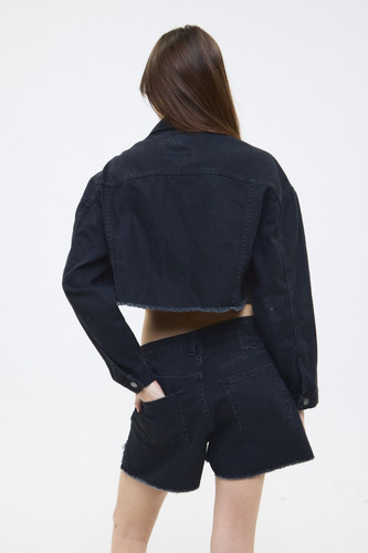 Campera Boxy Negro De Mujer Cher Mix Algodón