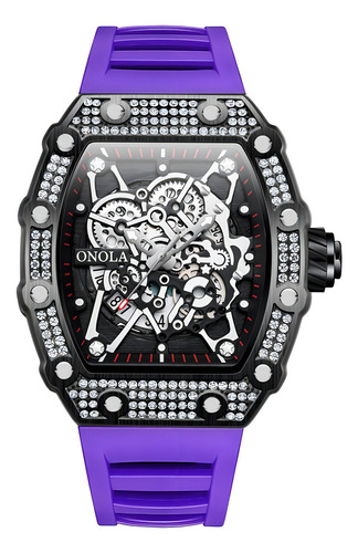 Relojes Casuales De Cuarzo Onola Diamond Skeleton Correa Purpura
