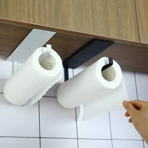 Soporte Porta Rollo Cocina Gancho Estante Adhesivo D/ Pared