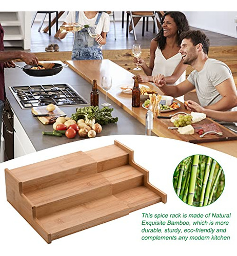 Estante De Especias De Bambú Expandible De 3 Niveles, Organi
