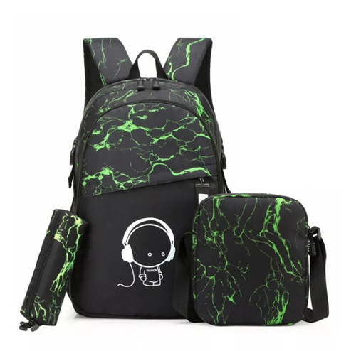 Mochila escolar Deykay lumn-bgst-ge color negro/verde 35L