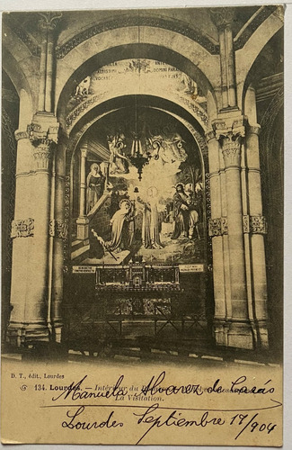 Antigua Postal, Año 1904, Iglesia, Lourdes, Francia, 4p095