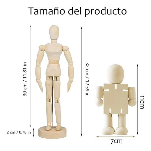 Figura Humana 30+11cm Madera Maniquí Para Arte Y Dibujo