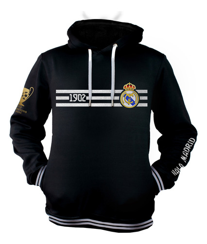 Buzo Hoodie Blanco En Algodón Perchado Real Madrid Fan