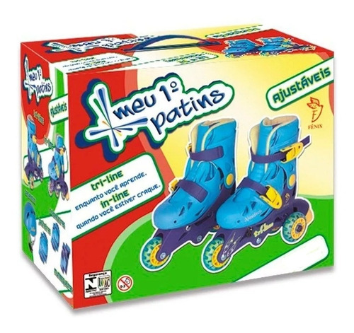 Patins Infantil Menino 26/33 Kit Proteção In Line E Tri Line