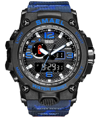 Reloj Smael Camuflado Militar Azul Y Negro Oferta