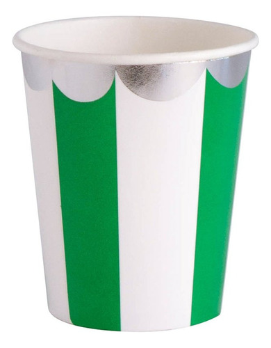 Vasos A Rayas Verde Con Borde Ondulado Plateado X 8 Un