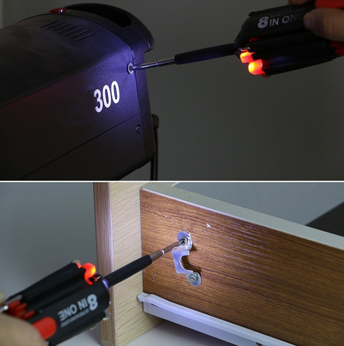 Destornillador 8 En 1 Con Linterna Led Punta Intercambiable