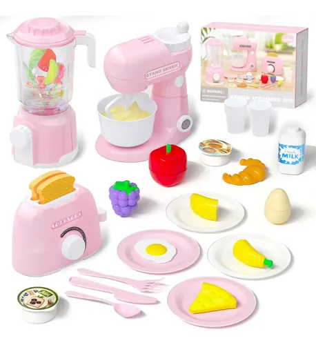 COSTWAY Cocina De Juguete De Madera Rosa Con Delantal, Gorro, Accesorios, Luces Y Sonidos – Ideal Para Pequeños Chefs De 3+ Años