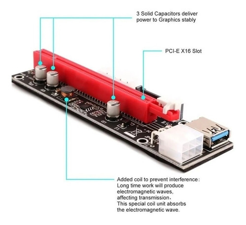 Imagen 8 de 8 de Riser Ver 009s Pcie 6pin 16x Btc Mineria Express Usb