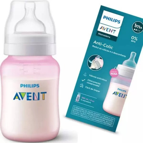 Biberón Válvula Anticólicos Rosa 9oz Avent 260 Ml