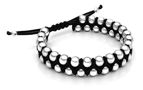 Imagen 2 de 10 de Pulsera Plata 925 Hombre Tejida Hilo Y Bolita De 6mm Agálea