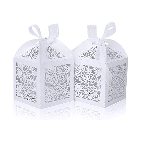 Caja Para Souvenir Corte Laser Floral C/ Cinta  50u. Blanco