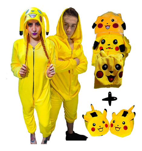 Combo Pijama Térmica Pikachu + Babuchas Adulto